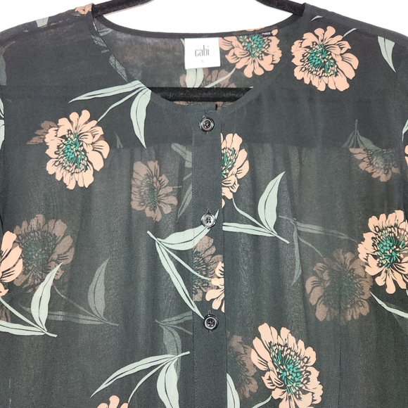 Cabi Sheer Black Floral Button Front Top Tiered Ruffle Sleeves Size S Whimsical - Picture 4 of 10